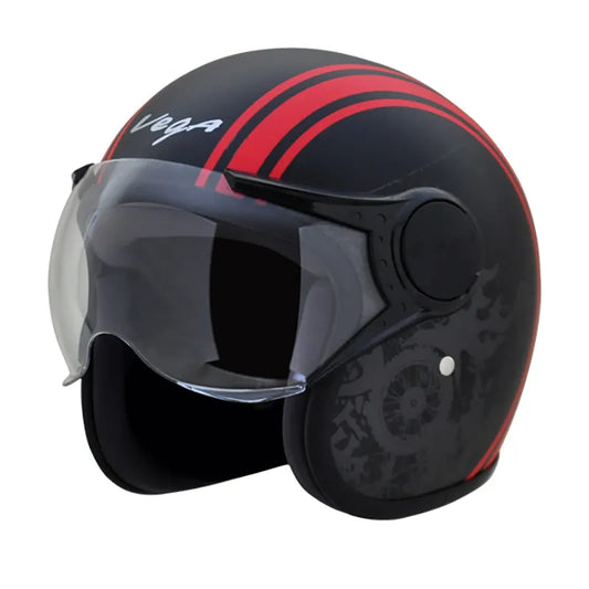 VEGA Jet Old School Dull Black Red Half Face Helmet