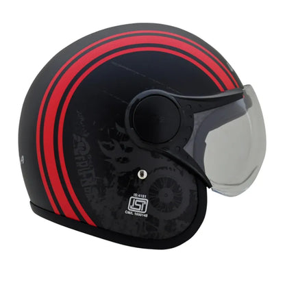 VEGA Jet Old School Dull Black Red Half Face Helmet