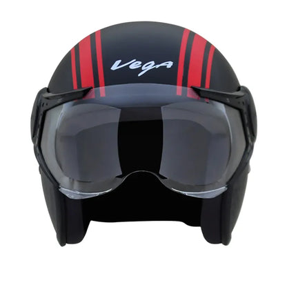 VEGA Jet Old School Dull Black Red Half Face Helmet