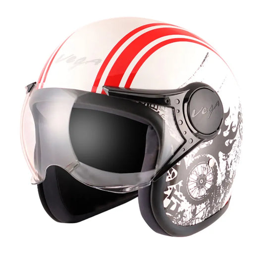 VEGA Jet Old School White Red Half Face Helmet