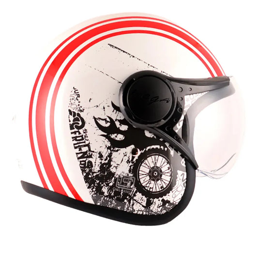 VEGA Jet Old School White Red Half Face Helmet