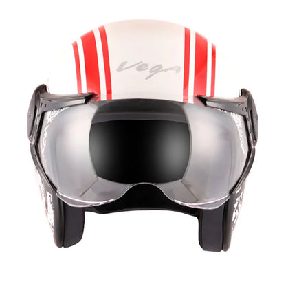 VEGA Jet Old School White Red Half Face Helmet