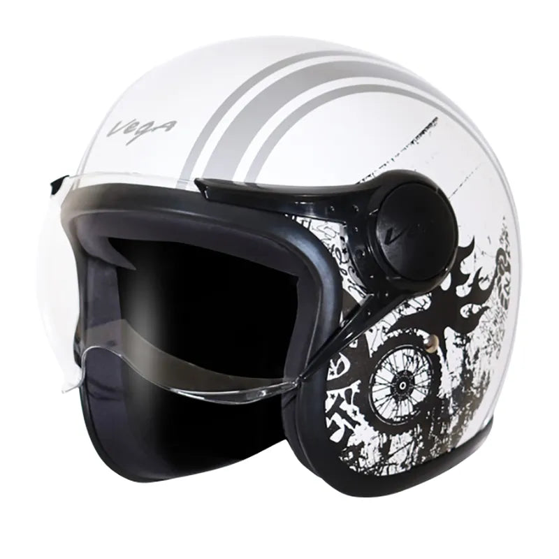 VEGA Jet Old School White Silver Half Face Helmet