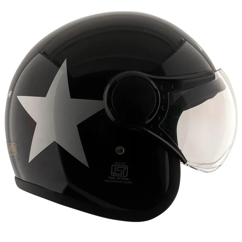VEGA Jet Star Black Silver Half Face Helmet