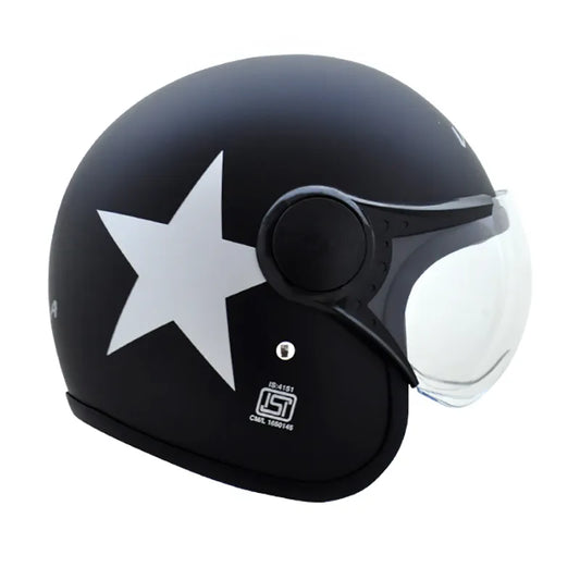 VEGA Jet Star Dull Black Silver Half Face Helmet