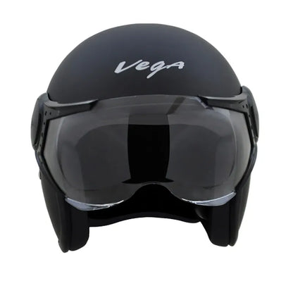 VEGA Jet Star Dull Black Silver Half Face Helmet