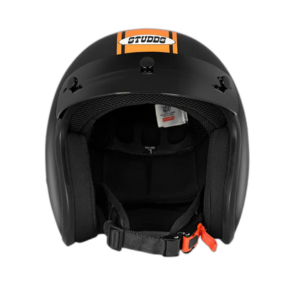 STUDDS Jetstar Classic D3 Orange Pin Strip Matt Black Half Face Helmet