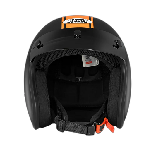 STUDDS Jetstar Classic D3 Orange Pin Strip Matt Black Half Face Helmet