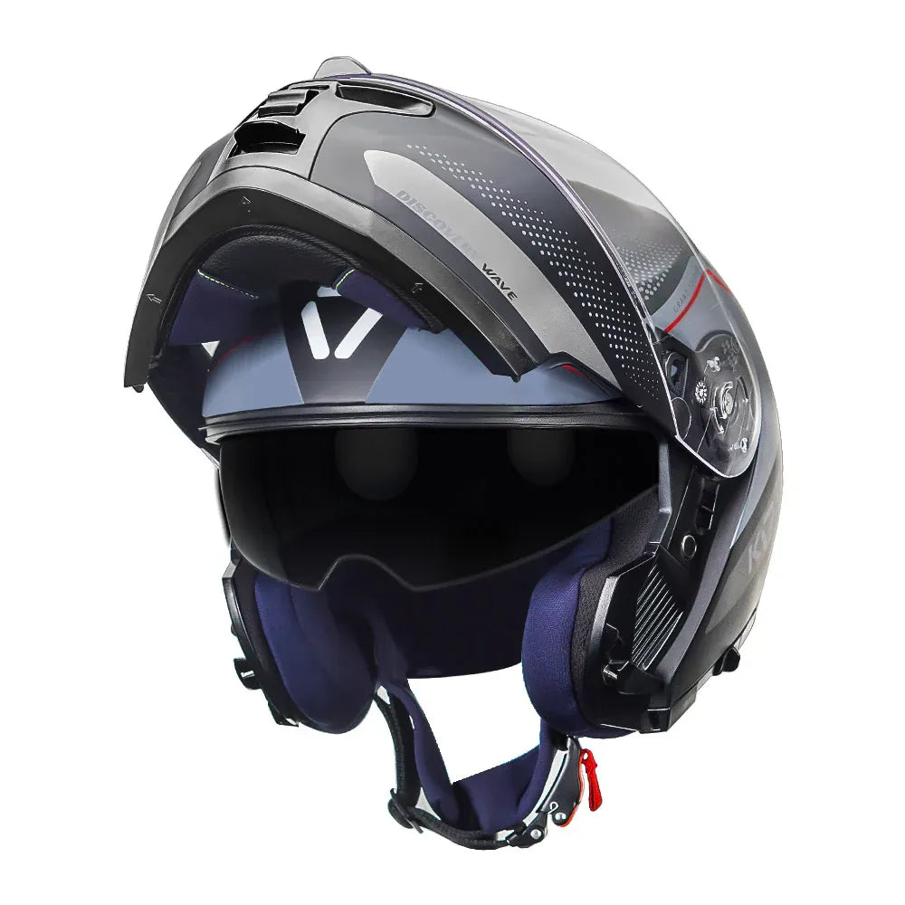 KORDA Discovery Wave Gloss Black Red Full Face Helmet