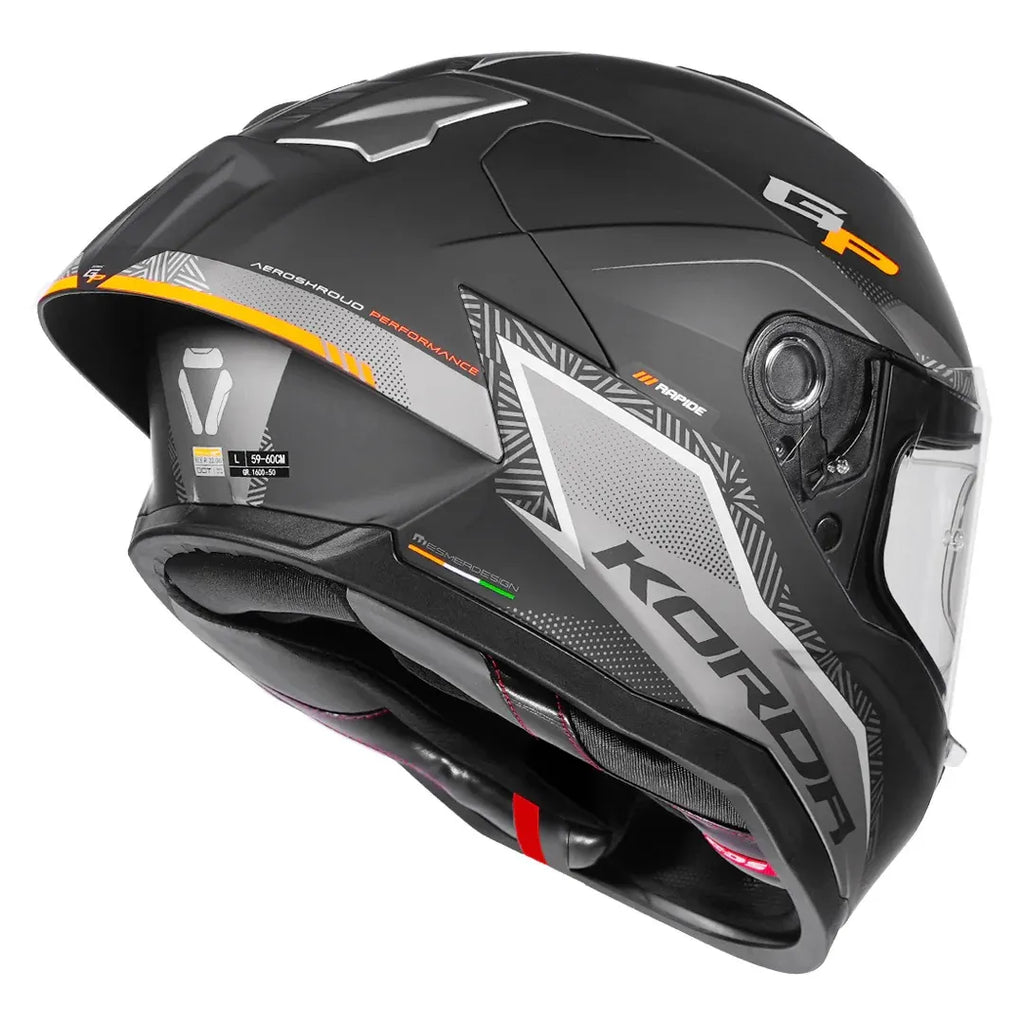 Korda Sonic Gp Rapide Matt Gray Orange Full Face Helmet