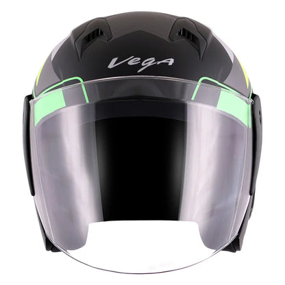 VEGA Lark Legend Dull Black Neon Yellow Half Face Helmet