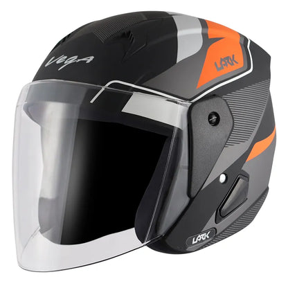 VEGA Lark Legend Dull Black Orange Half Face Helmet