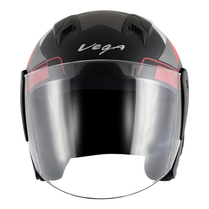 VEGA Lark Legend Dull Black Red Half Face Helmet