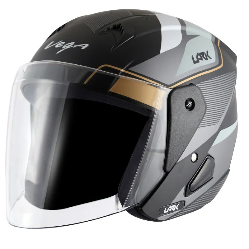 VEGA Lark Legend Dull Black Silver Half Face Helmet
