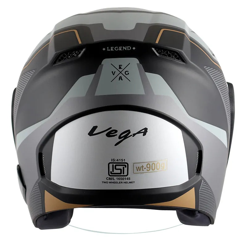VEGA Lark Legend Dull Black Silver Half Face Helmet