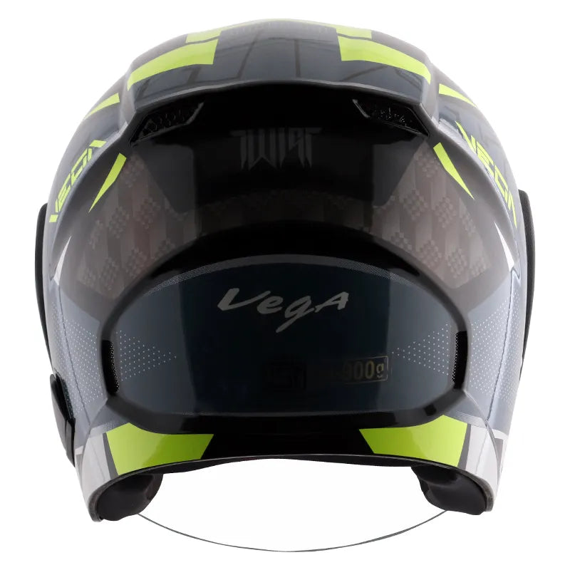VEGA Lark Twist Black Neon Yellow Half Face Helmet