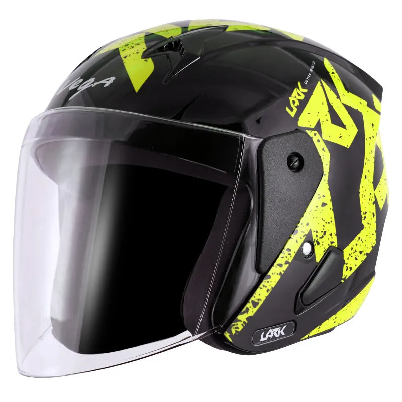 VEGA Lark Victor Black Neon Yellow Half Face Helmet