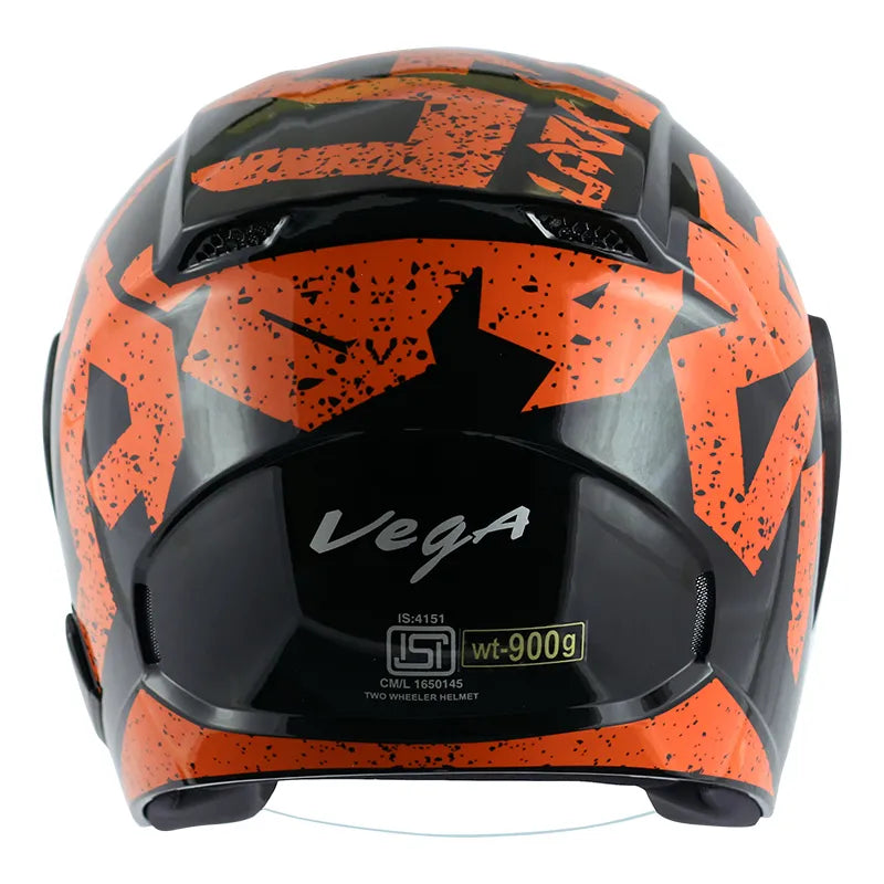 VEGA Lark Victor Black Orange Half Face Helmet