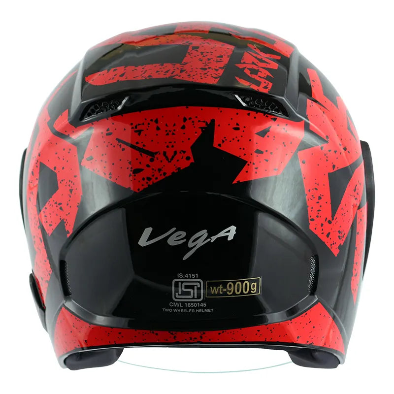 VEGA Lark Victor Black Red Half Face Helmet