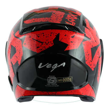 VEGA Lark Victor Black Red Half Face Helmet