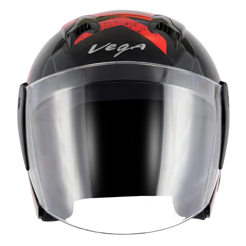 VEGA Lark Victor Black Red Half Face Helmet
