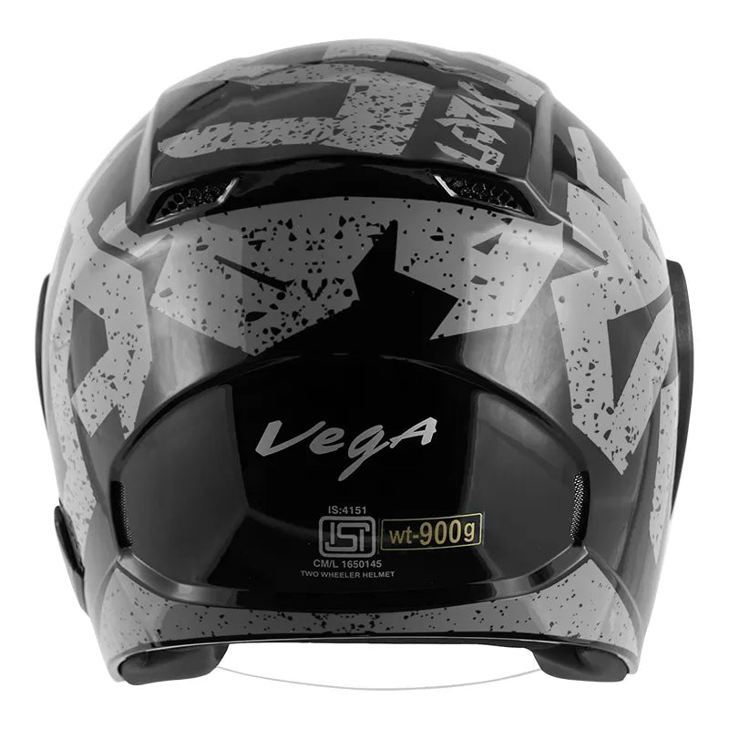 VEGA Lark Victor Black Silver Half Face Helmet