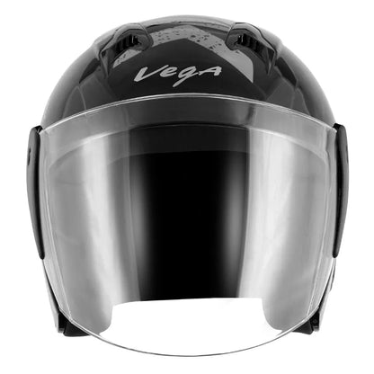 VEGA Lark Victor Black Silver Half Face Helmet
