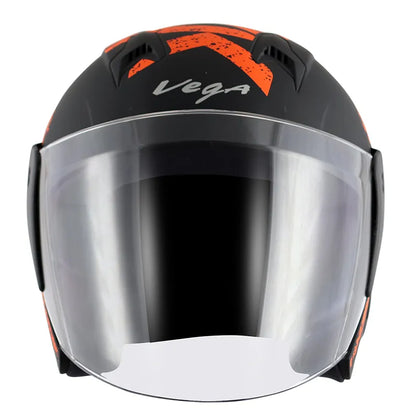 VEGA Lark Victor Dull Black Orange Half Face Helmet