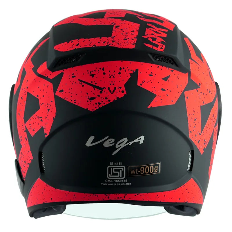 VEGA Lark Victor Dull Black Red Half Face Helmet