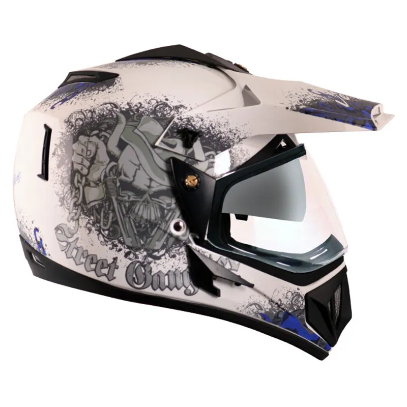 VEGA Gangster White Blue Off Road Helmet