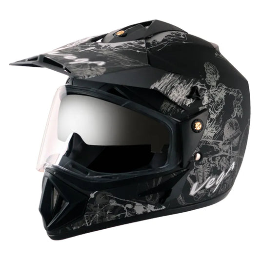 VEGA Sketch Dull Black Silver Off Road Helmet