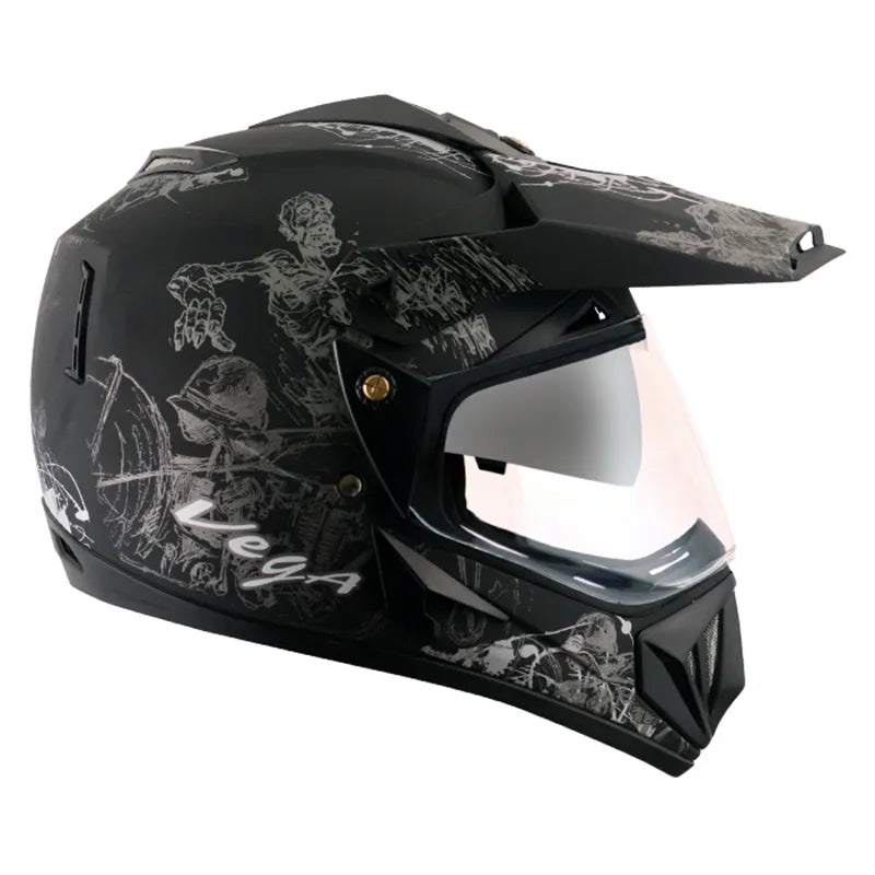 VEGA Sketch Dull Black Silver Off Road Helmet