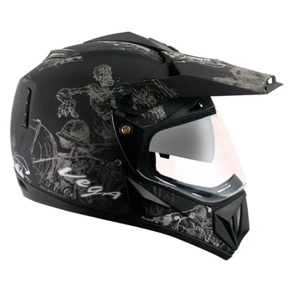 VEGA Sketch Dull Black Silver Off Road Helmet