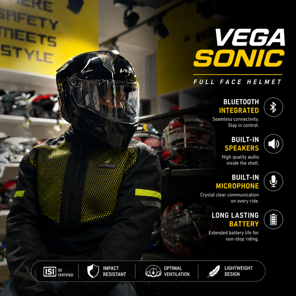 Vega Sonic + JB Racing BT08 Smart Helmet Combo — Black
