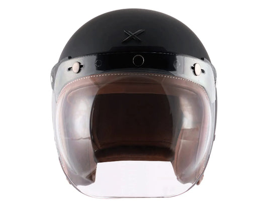 AXOR Retro Jet Leather Dull Black Half Face Helmet