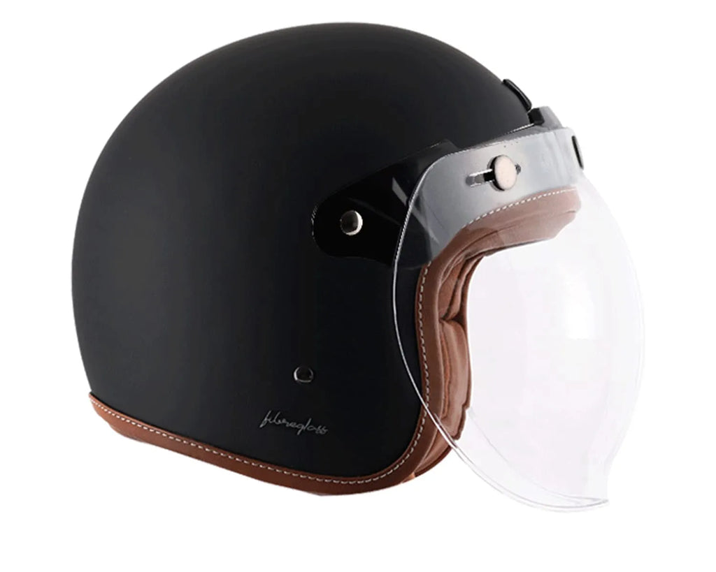 AXOR Retro Jet Leather Dull Black Half Face Helmet