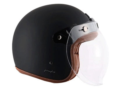 AXOR Retro Jet Leather Dull Black Half Face Helmet