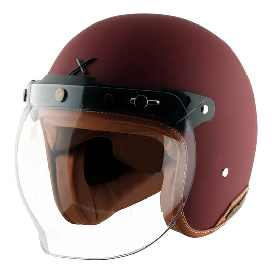 AXOR Retro Jet Leather Dull Chestnut Red Half Face Helmet