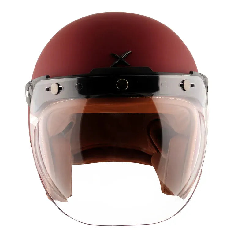 AXOR Retro Jet Leather Dull Chestnut Red Half Face Helmet