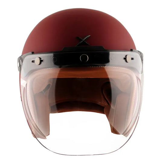 AXOR Retro Jet Leather Dull Chestnut Red Half Face Helmet