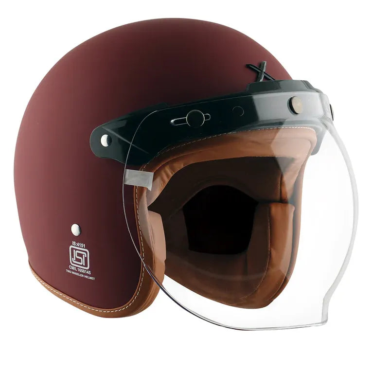 AXOR Retro Jet Leather Dull Chestnut Red Half Face Helmet