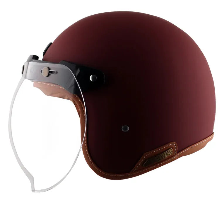 AXOR Retro Jet Leather Dull Chestnut Red Half Face Helmet