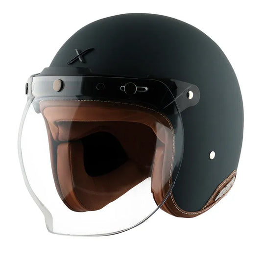 AXOR Retro Jet Leather Dull Slate Half Face Helmet