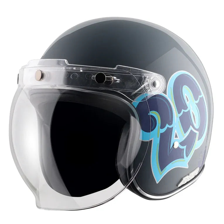 AXOR Retro Jet Sportz C13 Anthena Grey Blue Half Face Helmet