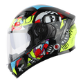 STEELBIRD Sba 21 Comic Glossy Black Neon Clear Visor Full Face Helmet