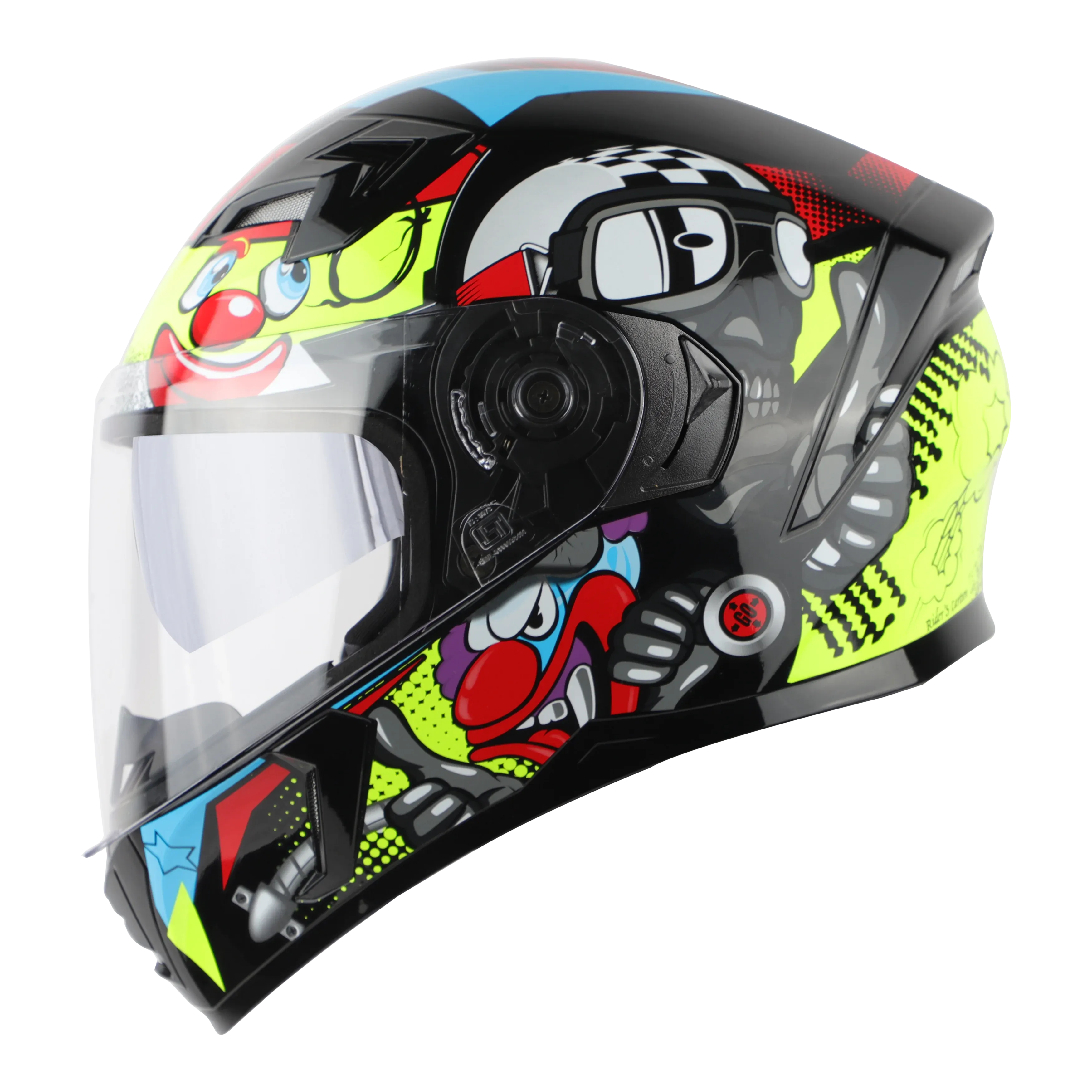 STEELBIRD Sba 21 Comic Glossy Black Neon Clear Visor Full Face Helmet