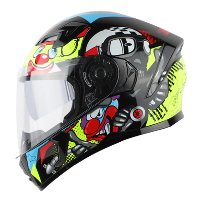 STEELBIRD Sba 21 Comic Glossy Black Neon Clear Visor Full Face Helmet