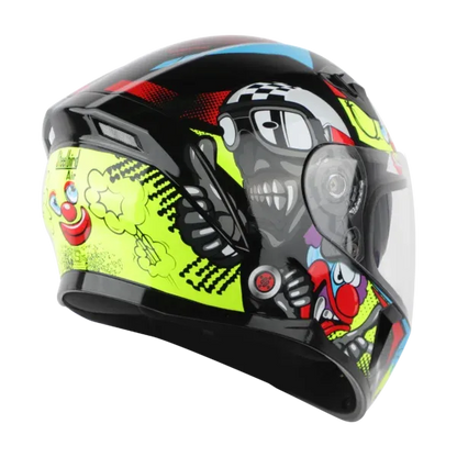 STEELBIRD Sba 21 Comic Glossy Black Neon Clear Visor Full Face Helmet