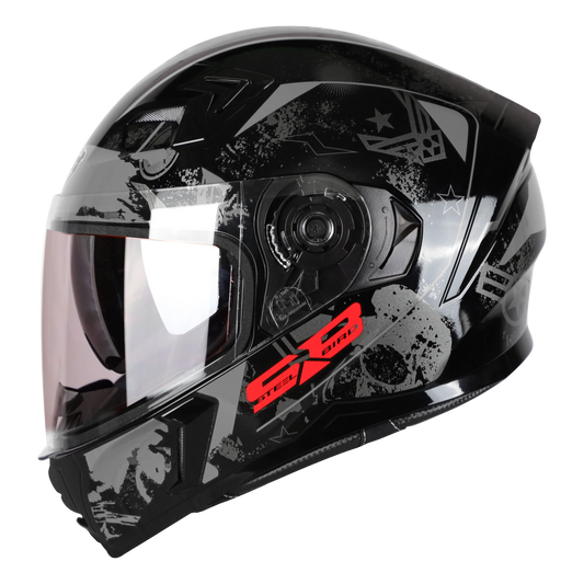 STEELBIRD Sba 21 Iss Combat Glossy Black Grey Full Face Helmet