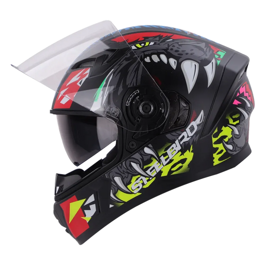 STEELBIRD Sba 21 Iss Pantha Glossy Black Red Neon Full Face Helmet